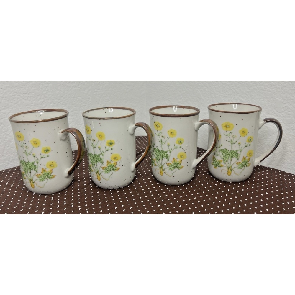 Vintage Buttercup No 104 Japan Stoneware‎ Coffee Mugs Set of 4 Yellow Floral